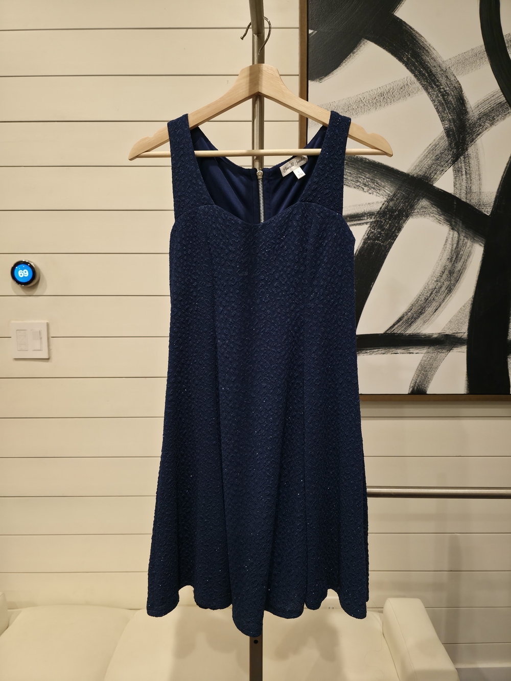 Emerald Sundae Navy Textured A-Line Mini Dress